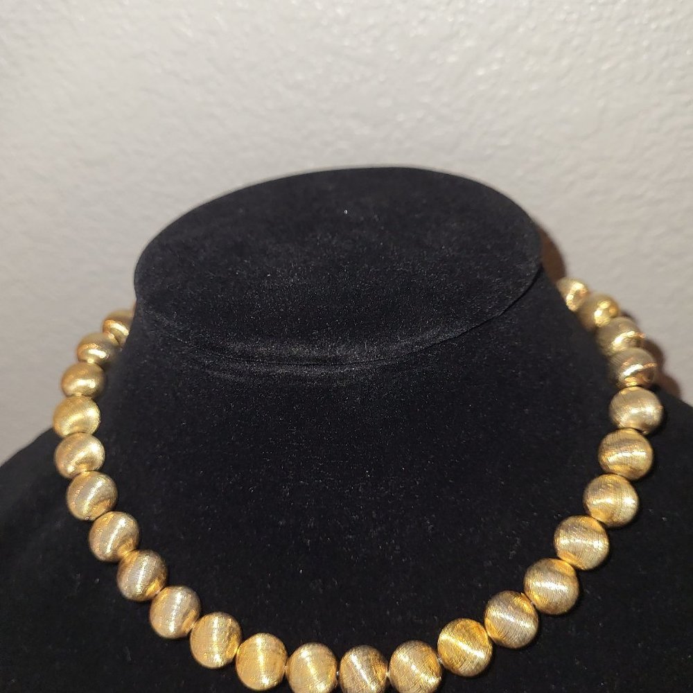 Vintage MONET 15-12" Textured Gold-Toned Beaded Choker